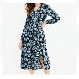 LOFT Floral V Neck Midi Dress